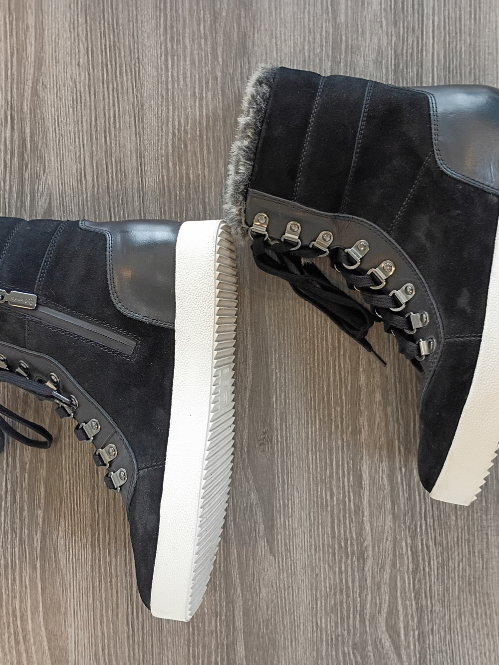Blondo Black Suede /Leather Faux-Fur High-Top Woman Sneakers Zip &Lace up Size10